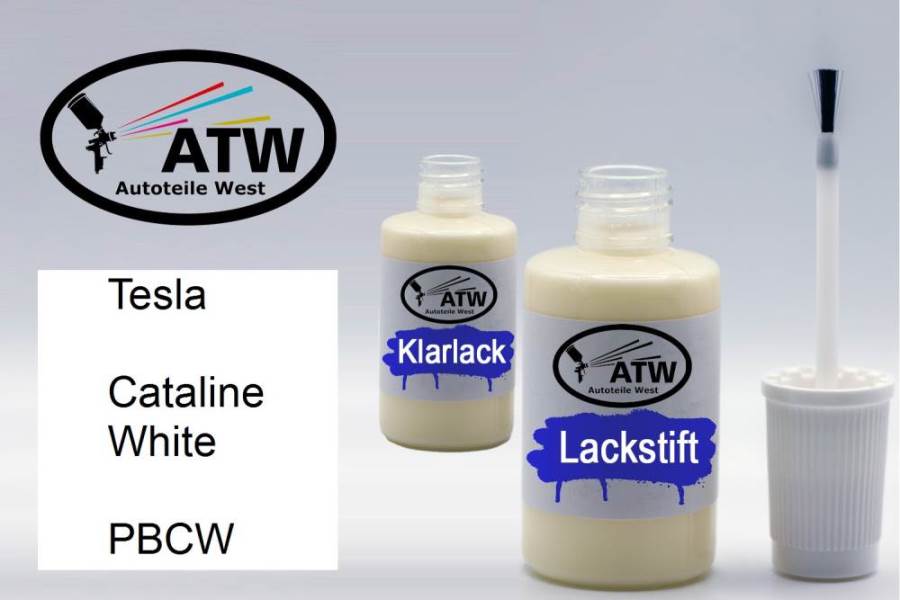 Tesla, Cataline White, PBCW: 20ml Lackstift + 20ml Klarlack - Set, von ATW Autoteile West.